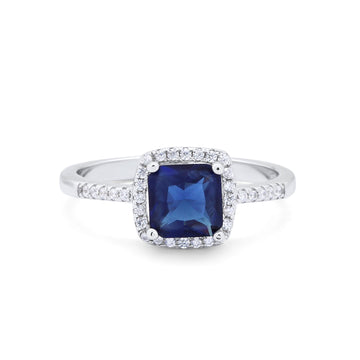 Princess Cut Wedding Ring Round Simulated Blue Sapphire CZ 925 Sterling Silver